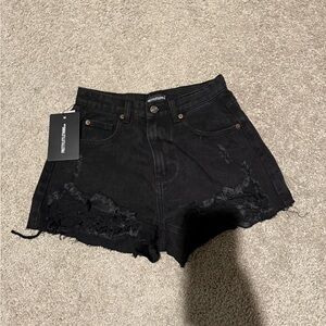 PrettyLittleThing Black Distressed Jean Shorts